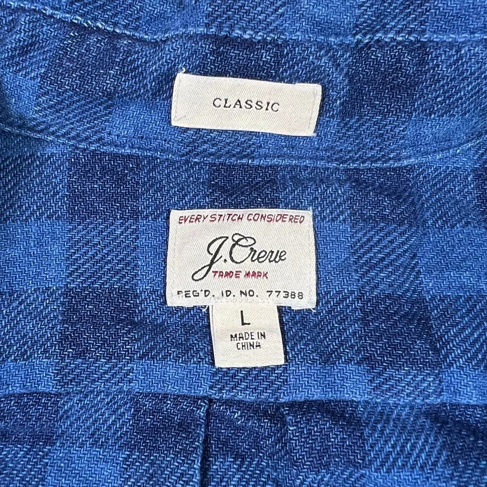 Re-Imagined by J.Crew Button-Up Shirt Men's L Blue Cotton Flannel Plaid Classic